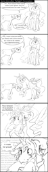 Size: 1280x4525 | Tagged: safe, artist:silfoe, derpibooru import, prince blueblood, princess celestia, alicorn, pony, comic, crying, cute, cuteblood, cutelestia, dialogue, eyes closed, grayscale, happy, hug, monochrome, open mouth, raised hoof, royal sketchbook, smiling, speech bubble, tears of joy, thought bubble