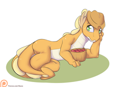 Size: 2200x1550 | Tagged: safe, artist:alasou, derpibooru import, applejack, dragon, apple, dragonified, draw me like one of your french girls, food, freckles, hat, looking at you, patreon, patreon logo, simple background, solo, species swap, white background