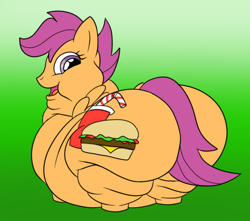 Size: 600x531 | Tagged: safe, artist:guyfuy, scootaloo, cutie mark, fat, morbidly obese, obese, plot, scootabutt, scootalard, solo