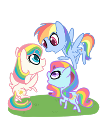 Size: 650x750 | Tagged: safe, artist:otterlore, rainbow dash, starshine, sunlight (g1), pegasus, pony, g1, g1 to g4, generation leap, simple background, transparent background