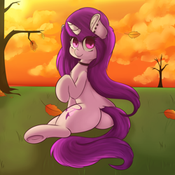 Size: 1280x1280 | Tagged: safe, artist:wickedsilly, oc, oc only, oc:wicked silly, pony, unicorn, adorable face, autumn, cute, leaves, looking at you, plot, ponysona, smiling, solo