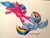 Size: 3264x2448 | Tagged: safe, artist:lunaraleaf, firefly, rainbow dash, pegasus, pony, g1, flying, g1 to g4, generation leap, traditional art