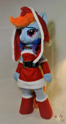 Size: 1023x1920 | Tagged: safe, artist:ketika, derpibooru import, rainbow dash, anthro, anthro plushie, boots, christmas, clothes, hat, irl, photo, plushie, santa costume, santa hat, solo, standing, traditional art