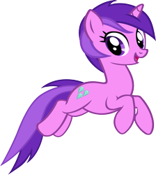 Size: 2609x2918 | Tagged: safe, artist:ironm17, amethyst star, sparkler, pony, unicorn, background pony, female, jumping, looking back, mare, open mouth, simple background, smiling, solo, transparent background, vector