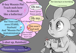 Size: 1280x905 | Tagged: safe, artist:silfoe, derpibooru import, applejack, fluttershy, pinkie pie, princess luna, rainbow dash, rarity, spike, twilight sparkle, twilight sparkle (alicorn), alicorn, dragon, earth pony, pegasus, pony, unicorn, camera, dancing, dialogue, drunk, female, mane seven, mane six, mare, neo noir, offscreen character, partial color, recording, royal sketchbook, solo focus