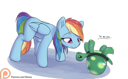 Size: 1950x1200 | Tagged: safe, artist:alasou, derpibooru import, rainbow dash, tank, :3, body swap, cutie mark swap, patreon, patreon logo, simple background, transparent background, unamused, upside down, what has magic done