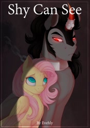 Size: 748x1069 | Tagged: safe, artist:evehly, derpibooru import, fluttershy, king sombra, pegasus, pony, unicorn, chains, female, fimfiction, male, shipping, sombrashy, straight