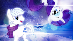 Size: 1920x1080 | Tagged: safe, artist:dashiesparkle, artist:pwnagespartan, artist:sxakalo, double diamond, rarity, pony, unicorn, clothes, crack shipping, diamond duo, lidded eyes, male, scarf, shipping, snow, song reference, stars, straight, thepianoguys, vector, wallpaper, when stars & salt collide