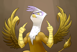 Size: 1748x1181 | Tagged: safe, artist:underpable, derpibooru import, gilda, griffon, commission, double deuce, glare, middle feather, middle finger, solo, vulgar, wing hands