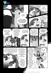 Size: 1200x1697 | Tagged: safe, artist:pia-sama, derpibooru import, rainbow dash, rarity, spike, twilight sparkle, anthro, comic:rogue diamond, comic, monochrome, older, older spike