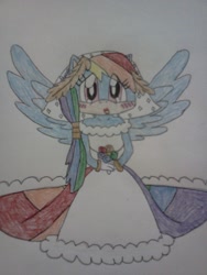 Size: 1536x2048 | Tagged: safe, artist:shiva9891, derpibooru import, rainbow dash, anthro, clothes, dress, solo, sonic the hedgehog (series), sonicified, traditional art, wedding dress, wedding veil