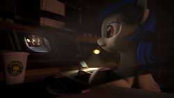 Size: 3840x2160 | Tagged: safe, artist:giz sh, oc, oc only, pegasus, pony, 3d, applebucks coffee, coffee, computer, keyboard, lamp, recursion, solo