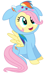 Size: 1024x1589 | Tagged: safe, artist:s.guri, fluttershy, rainbow dash, pegasus, pony, clothes, cute, kigurumi, shyabetes, simple background, transparent background, vector