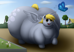 Size: 2700x1900 | Tagged: safe, artist:jesseorange, derpy hooves, butterfly, pegasus, pony, aderpose, bubble butt, fat, female, impossibly large butt, mare, morbidly obese, obese, plot, solo
