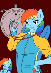 Size: 850x1200 | Tagged: safe, artist:linedraweer, derpibooru import, rainbow dash, anthro, comic:your time in my hands, blood, comic, comic cover, cover, nosebleed, stopwatch