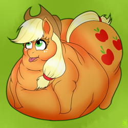 Size: 1024x1024 | Tagged: safe, artist:baronbulge, artist:sovereignbooty, applejack, earth pony, pony, applefat, fat, morbidly obese, obese, solo, tongue out