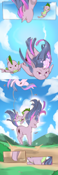 Size: 1120x3360 | Tagged: safe, artist:cold-blooded-twilight, spike, twilight sparkle, unicorn twilight, dragon, pony, unicorn, comic:cold storm, comic, explicit source, falling, magic, majestic as fuck