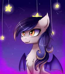 Size: 1600x1824 | Tagged: safe, artist:magnaluna, derpibooru import, oc, oc only, bat pony, pony, night, request, solo, stars, tangible heavenly object