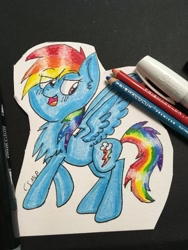 Size: 1024x1365 | Tagged: safe, artist:colorsoulmlp, rainbow dash, pegasus, pony, smiling, solo, traditional art, wings