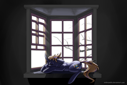 Size: 1748x1181 | Tagged: safe, artist:underpable, derpibooru import, oc, oc only, pony, unicorn, sleeping, solo, window