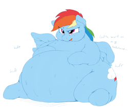 Size: 1280x1077 | Tagged: safe, artist:sirmasterdufel, rainbow dash, pegasus, pony, belly, colored, exhausted, fat, morbidly obese, obese, rainblob dash, solo