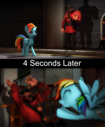 Size: 1080x1308 | Tagged: safe, artist:demonicssb, rainbow dash, pegasus, pony, 3d, crossover, incoming hug, soldier, team fortress 2