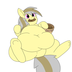 Size: 1000x1000 | Tagged: safe, artist:watertimdragon, oc, oc only, oc:cheese cake, pony, adorafatty, belly, belly button, cookie, cute, fat, obese, on back, solo, underhoof