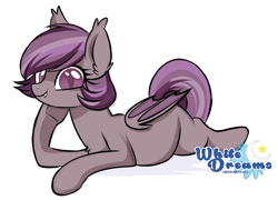 Size: 2614x1881 | Tagged: safe, artist:xwhitedreamsx, oc, oc only, oc:iris, bat pony, pony, cute, faic, fangs, fluffy, looking at you, prone, simple background, smiling, smirk, solo, twiface, underhoof, white background