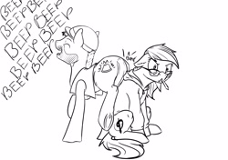 Size: 5016x3541 | Tagged: safe, artist:silfoe, derpibooru import, oc, oc only, oc:silfoe, absurd resolution, annoyed, construction pony, grayscale, looking at you, monochrome, mouth hold, unamused