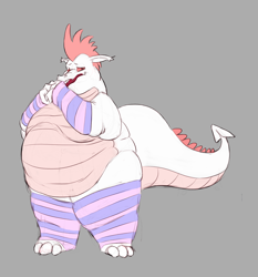 Size: 1304x1401 | Tagged: safe, artist:calorie, fizzle, dragon, bhm, clothes, fat, morbidly obese, obese, socks, solo