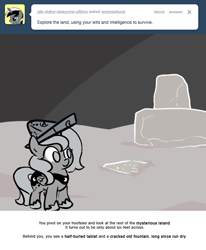 Size: 666x809 | Tagged: safe, artist:egophiliac, princess luna, alicorn, pony, cartographer's cap, filly, fountain, hat, monochrome, moon, moonstuck, solo, tablet, tumblr, woona, younger