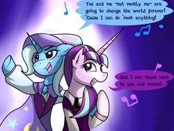 Size: 4000x3000 | Tagged: safe, artist:dazed-and-wandering, derpibooru import, starlight glimmer, trixie, pony, unicorn, no second prances, absurd resolution, female, lesbian, mare, shipping, singing, startrix, the book of mormon
