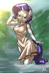 Size: 2000x3000 | Tagged: safe, artist:bluecoffeedog, rarity, anthro, clothes, dress, muscles, ripped rarity, solo