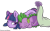 Size: 1400x875 | Tagged: safe, artist:alasou, derpibooru import, spike, twilight sparkle, twilight sparkle (alicorn), alicorn, dragon, pony, blanket, female, magic, mama twilight, mare, patreon, prone, simple background, spikelove, telekinesis, white background