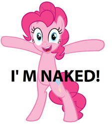 Size: 582x646 | Tagged: safe, pinkie pie, earth pony, pony, captain obvious, doomie, nudity, solo, we don't normally wear clothes