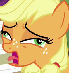 Size: 647x685 | Tagged: safe, screencap, applejack, earth pony, pony, where the apple lies, derp, faic, solo, teenage applejack