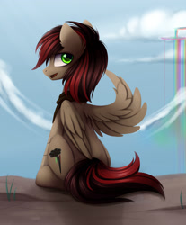 Size: 2000x2415 | Tagged: safe, artist:magnaluna, derpibooru import, oc, oc only, pegasus, pony, clothes, looking at you, scarf, solo