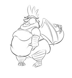 Size: 484x527 | Tagged: safe, artist:calorie, fizzle, dragon, bhm, clothes, fat, morbidly obese, obese, socks, teenaged dragon, underwear