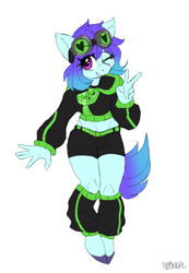 Size: 1316x1906 | Tagged: safe, artist:neoncel, oc, oc:raven mcchippy, anthro, earth pony, female, goggles, solo