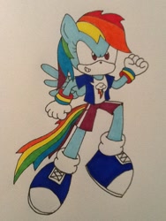 Size: 720x960 | Tagged: safe, artist:artking3000, derpibooru import, rainbow dash, anthro, plantigrade anthro, solo, sonic the hedgehog (series), sonicified, traditional art