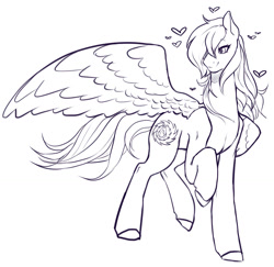 Size: 1500x1456 | Tagged: safe, artist:proxicute, oc, oc only, oc:uma stale, pegasus, pony, female, floating heart, heart, mare, monochrome, sketch, solo