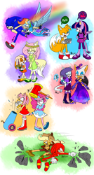 Size: 2370x4410 | Tagged: safe, artist:mysteryponyfan, derpibooru import, applejack, fluttershy, pinkie pie, rainbow dash, rarity, twilight sparkle, anthro, cat, coyote, fox, plantigrade anthro, rabbit, amy rose, bunnified, bunny pie, cream the rabbit, crossover, knuckles the echidna, mane six, miles "tails" prower, rouge the bat, sonic the hedgehog, sonic the hedgehog (series), sonicified, species swap, vixen