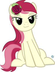 Size: 1838x2422 | Tagged: safe, artist:arifproject, roseluck, pony, :3, flower, lidded eyes, rose, simple background, sitting, sitting catface meme, solo, transparent background, vector