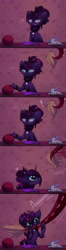 Size: 2000x7560 | Tagged: safe, artist:magnaluna, derpibooru import, discord, princess celestia, princess luna, cat, ..., :t, biting, blushing, catified, comic, cute, exclamation point, female, grumpy luna, heart, lunabetes, lunacord, male, shipping, species swap, straight, sweatdrop, yarn ball