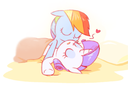 Size: 757x536 | Tagged: safe, artist:raridashdoodles, rainbow dash, rarity, pegasus, pony, unicorn, female, heart, kissing, lesbian, raridash, shipping, sleeping