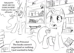 Size: 1280x914 | Tagged: safe, artist:silfoe, derpibooru import, princess celestia, twilight sparkle, alicorn, pony, blushing, book, cthulhu, death star, dialogue, eye of sauron, filly, filly twilight sparkle, grayscale, illuminati, monochrome, ocd, royal sketchbook, scepter, sketch, skull, speech bubble, star wars, twilight scepter, yelling