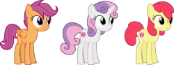 Size: 6000x2221 | Tagged: safe, artist:magister39, apple bloom, scootaloo, sweetie belle, cutie mark, cutie mark crusaders, missing accessory, older, simple background, teenager, the cmc's cutie marks, transparent background, vector