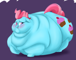 Size: 1405x1119 | Tagged: safe, artist:calorie, cup cake, pony, blushing, chubby cheeks, double chin, fat, morbidly obese, obese, solo, thick cup cake