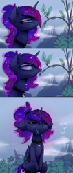 Size: 1280x3019 | Tagged: safe, artist:magnaluna, derpibooru import, princess luna, cat, catified, catnip, comic, floppy ears, grumpy luna, nom, plant, solo, species swap