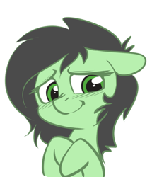 Size: 536x623 | Tagged: safe, artist:duop-qoub, oc, oc only, oc:anon filly, earth pony, pony, /mlp/, adoranon, blushing, cute, female, filly, floppy ears, hooves to the chest, shy, simple background, smiling, solo, white background